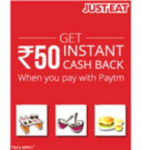 For 250/-(17% Off) Get Rs. 50 Paytm Cashback at Justeat