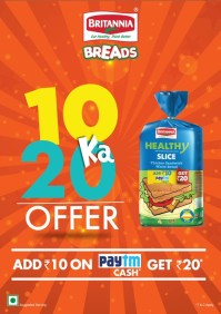 For 10/-(50% Off) Britannia Healthy Slice 10 ka 20 Offer-Add Rs 10 on Paytm & Get Rs 20 at Paytm