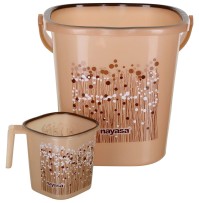 For 387/-(46% Off) Nayasa 2 Piece Plastic Bathroom Bucket and Mug Set, Brown - by AAROHI13 at Amazon India