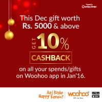 For 4500/-(10% Off) Get 10% cashback on Gifts/Spends on Woohoo App at Woohoo