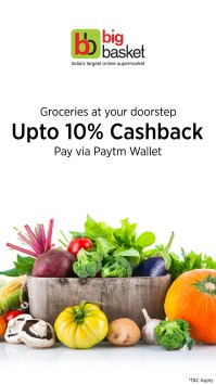 For 1300/-(7% Off) Flat Rs. 100 cashback when you pay via Paytm Wallet at Bigbasket