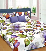 For 495/-(59% Off) Cortina Premium Tulip & Lilie Purple 100% Cotton Double Bed Sheet at Pepperfry